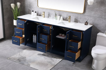 84 Inch Double Bathroom Vanity In Blue