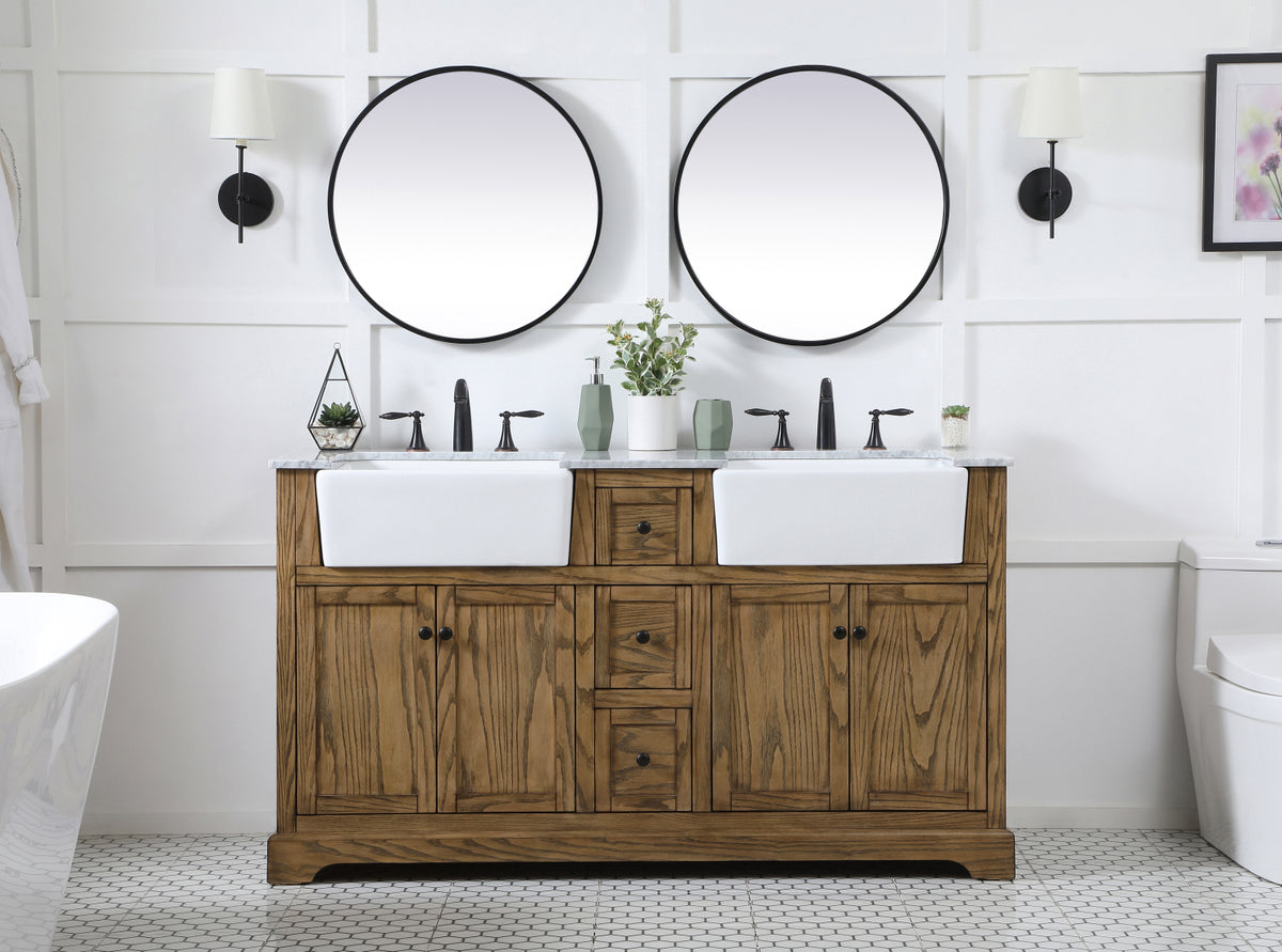 60 inch double bathroom vanity in driftwood