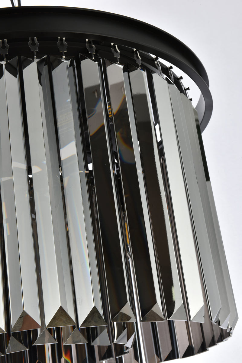Sydney 6 light Matte Black Pendant Silver Shade (Grey) Royal Cut Crystal