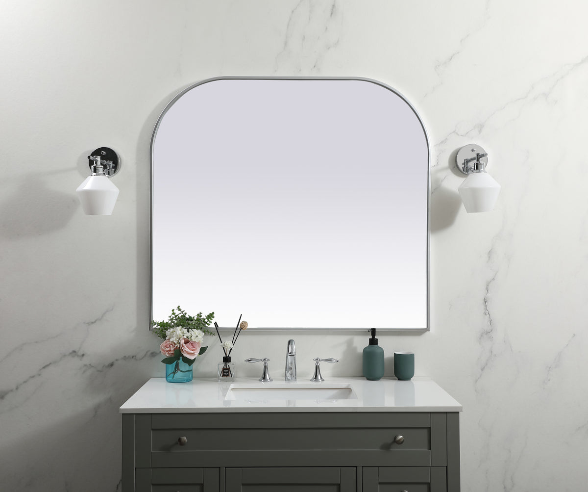 Metal Frame Arch Mirror 42x38 Inch in Silver