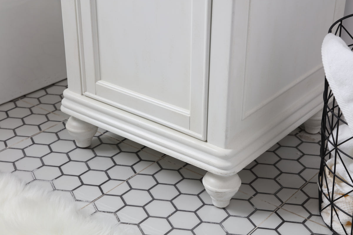 19 inch Single Bathroom vanity in antique white with ivory white engineered marble