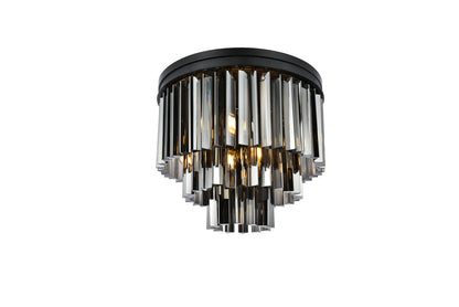 Sydney 9 light Matte Black Flush Mount Silver Shade (Grey) Royal Cut Crystal