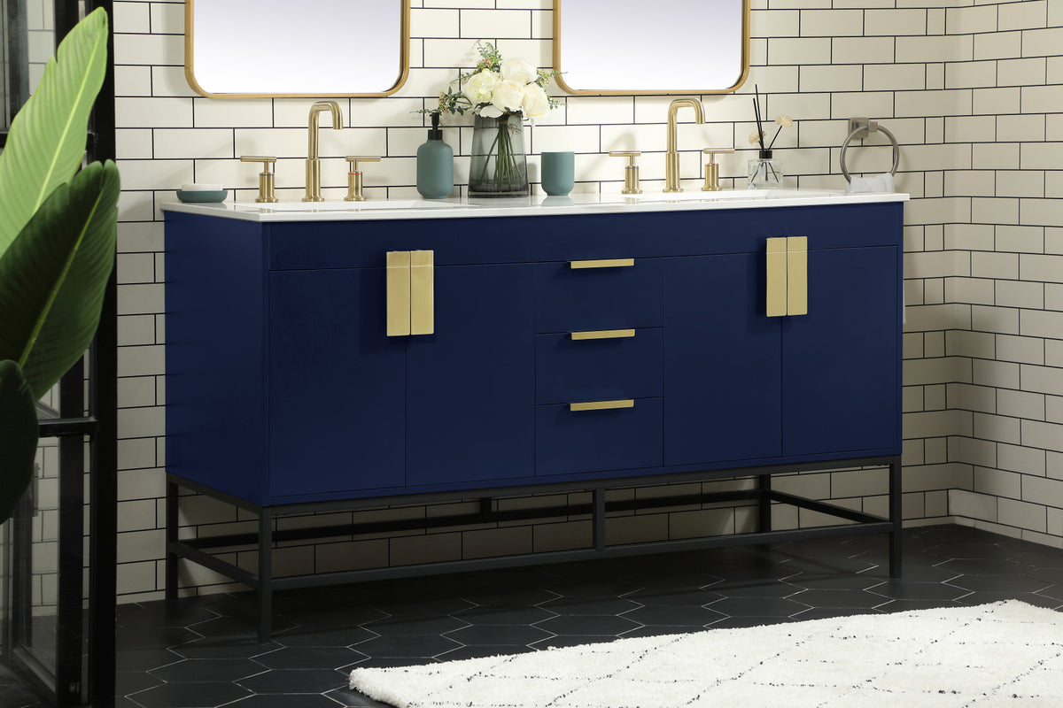 60 inch double bathroom vanity in blue