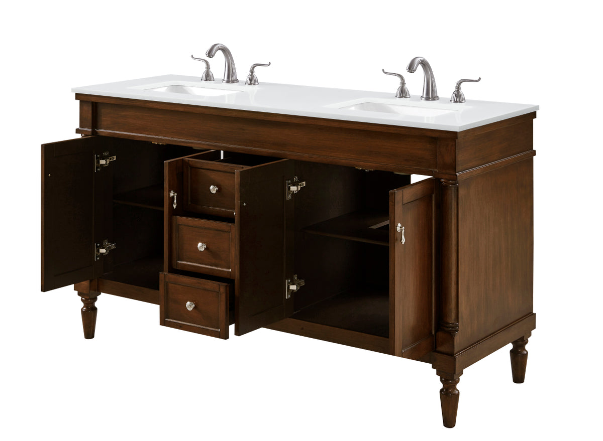 60 inch Single Bathroom vanity in Walnut with ivory white engineered marble