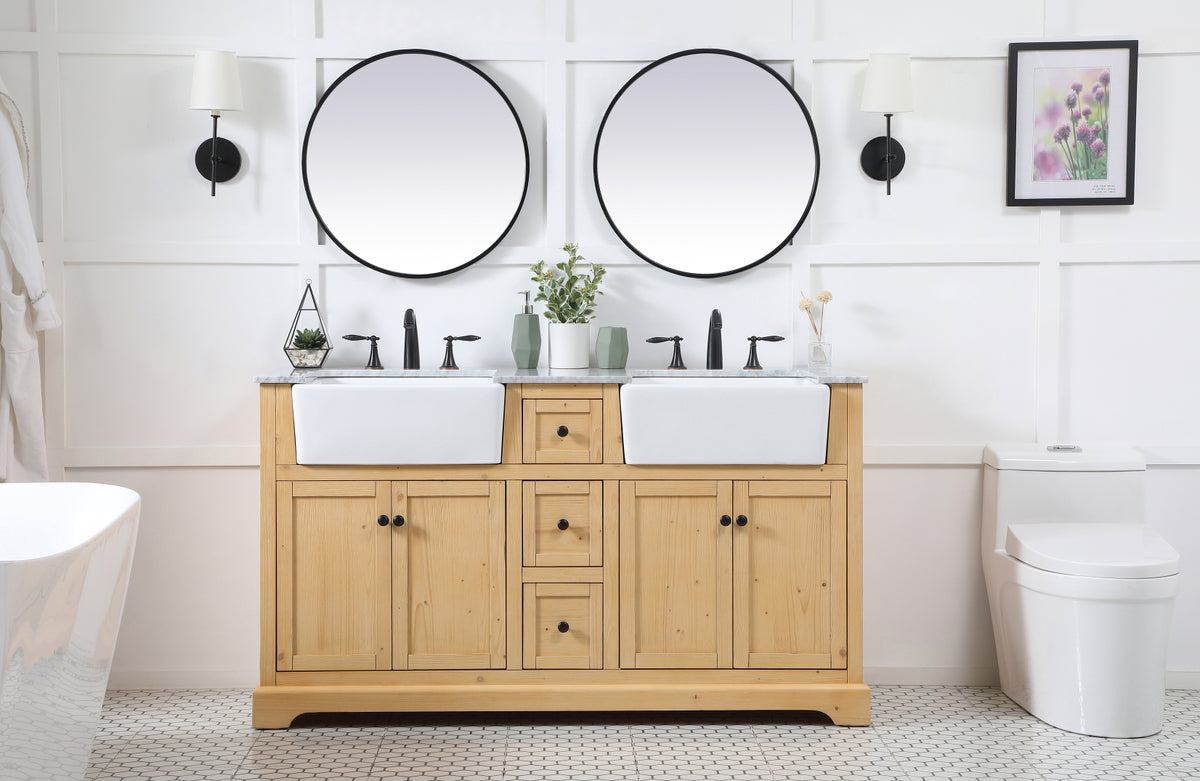 60 inch double bathroom vanity in natural wood