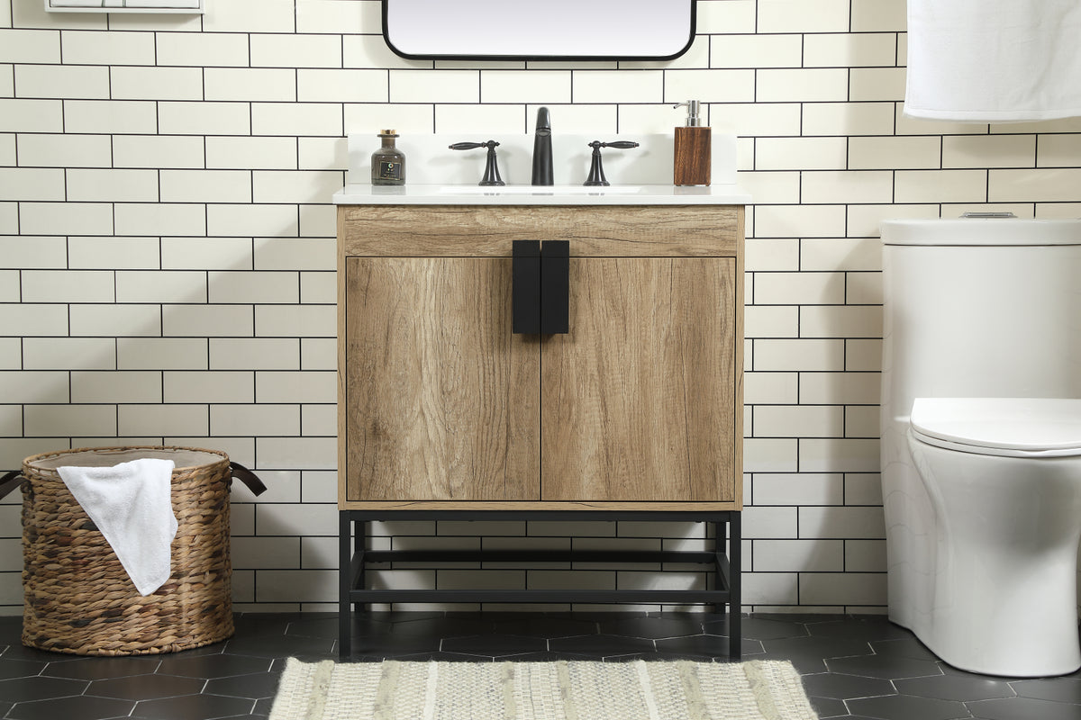 30 inch Single bathroom vanity in natural oak with backsplash