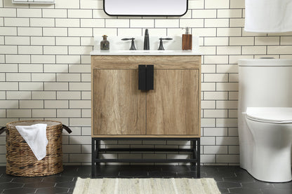 30 inch Single bathroom vanity in natural oak with backsplash