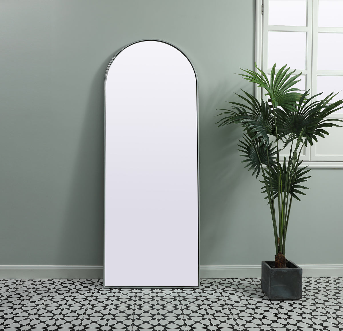 Metal Frame Arch Full Length Mirror 28x74 Inch in Silver