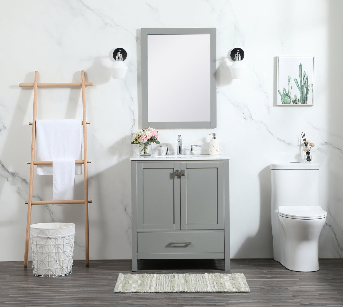30 inch Single bathroom vanity in grey with backsplash