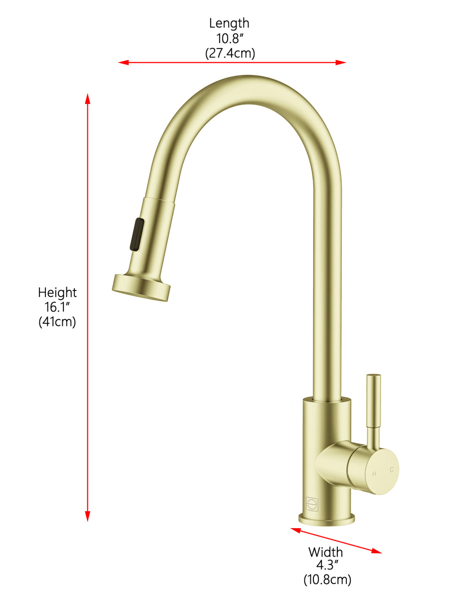 Sem Single Handle Pull Down Sprayer Kitchen Faucet in Brushed Gold