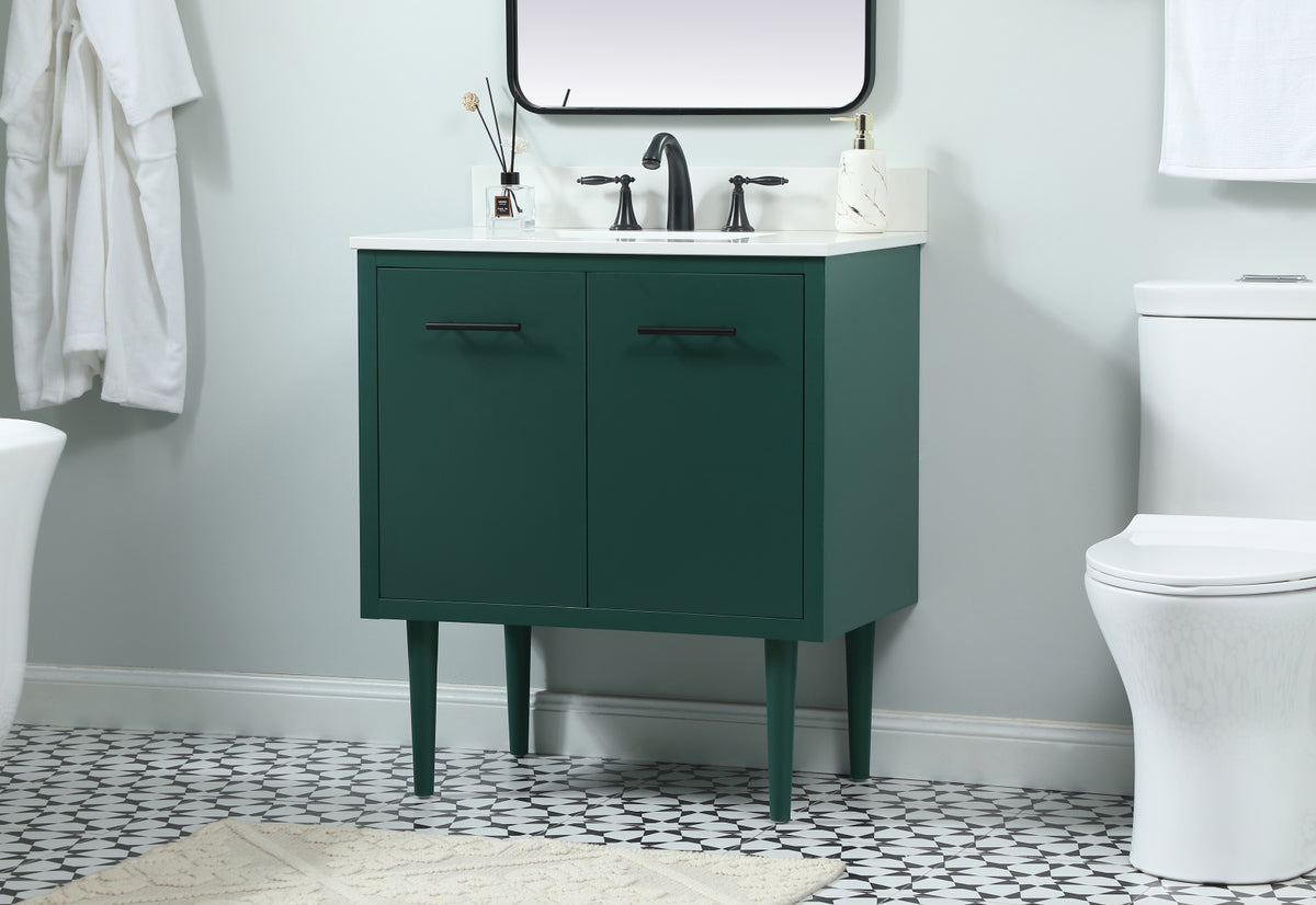 30 inch Single bathroom vanity in green with backsplash