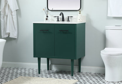 30 inch Single bathroom vanity in green with backsplash