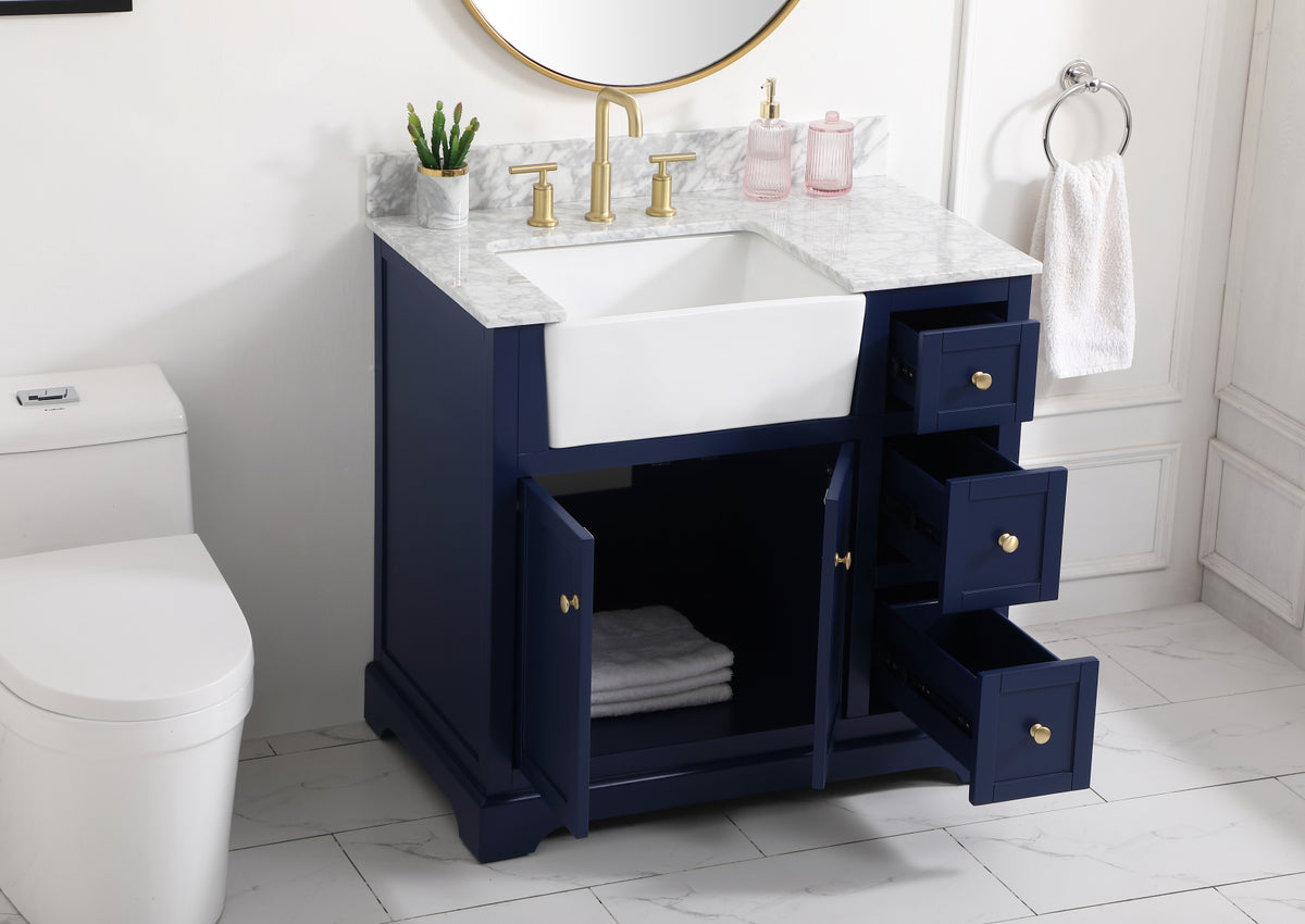 36 inch Single bathroom vanity in blue with backsplash