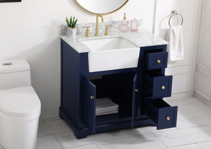36 inch Single bathroom vanity in blue with backsplash