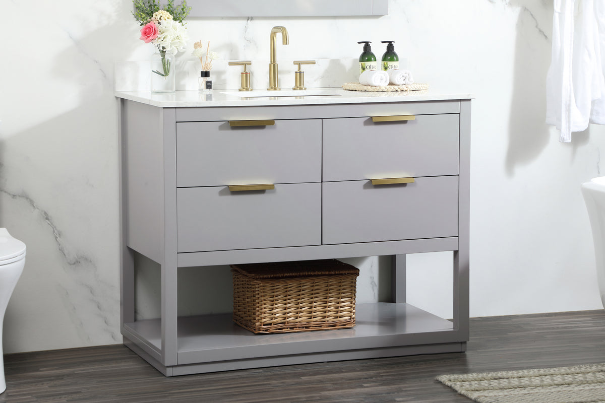 42 inch Single bathroom vanity in grey with backsplash