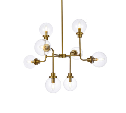 Hanson 8 lights pendant in brass with clear shade