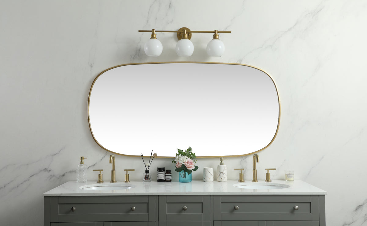 Metal Frame Oval Mirror 30x60 Inch in Brass