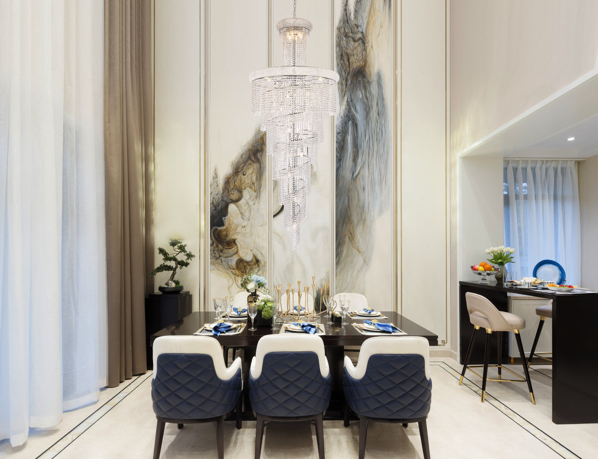 Spiral 32 light Chrome Chandelier Clear Royal Cut Crystal