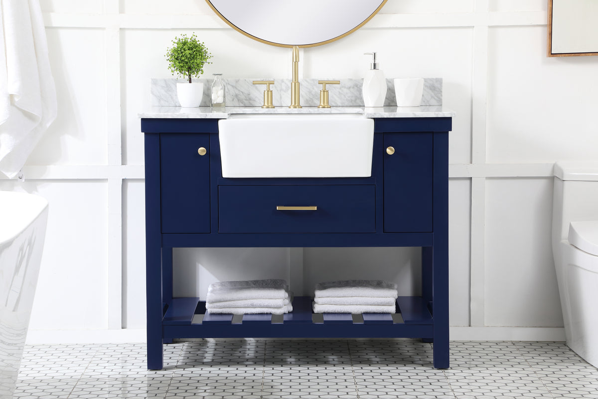 42 inch Single bathroom vanity in blue with backsplash