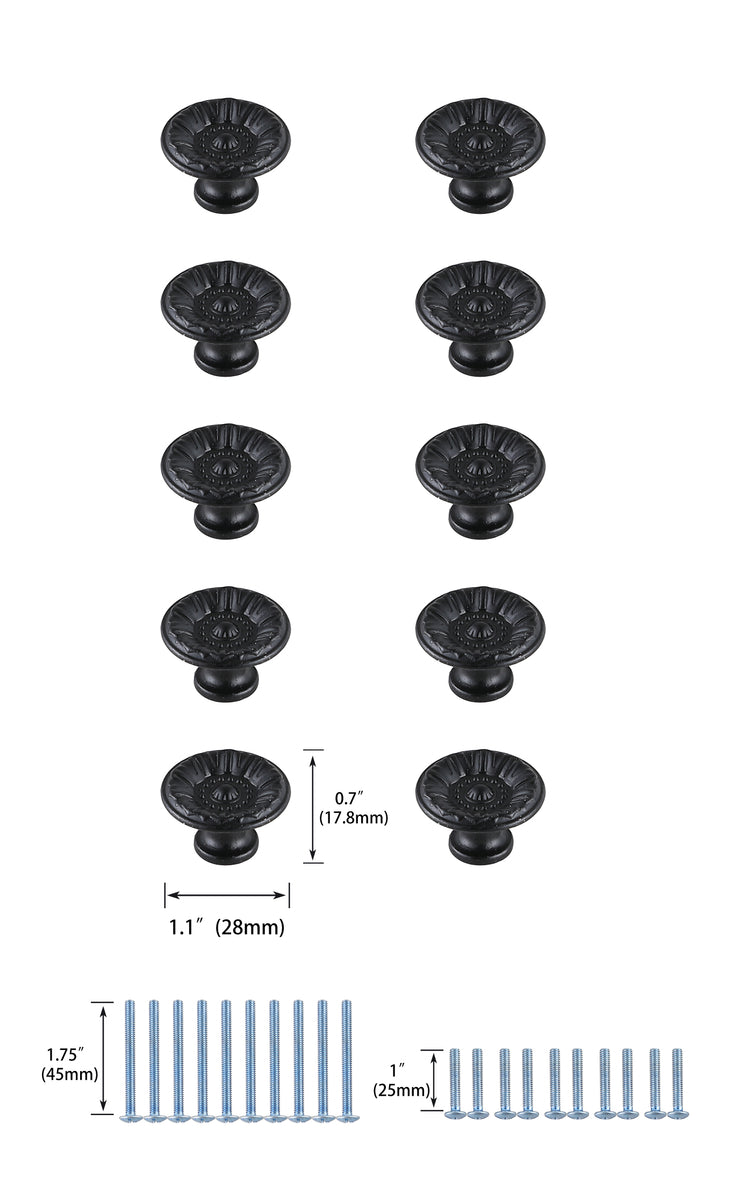Corio 1.1" Diameter Matte Black Mushroom Knob Multipack (Set of 10)