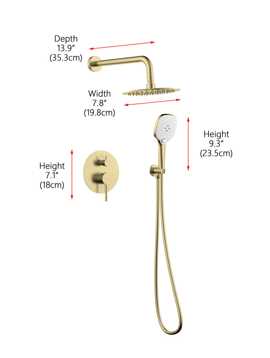 George Complete Shower Faucet System with Rough-in Valve in Brushed Gold