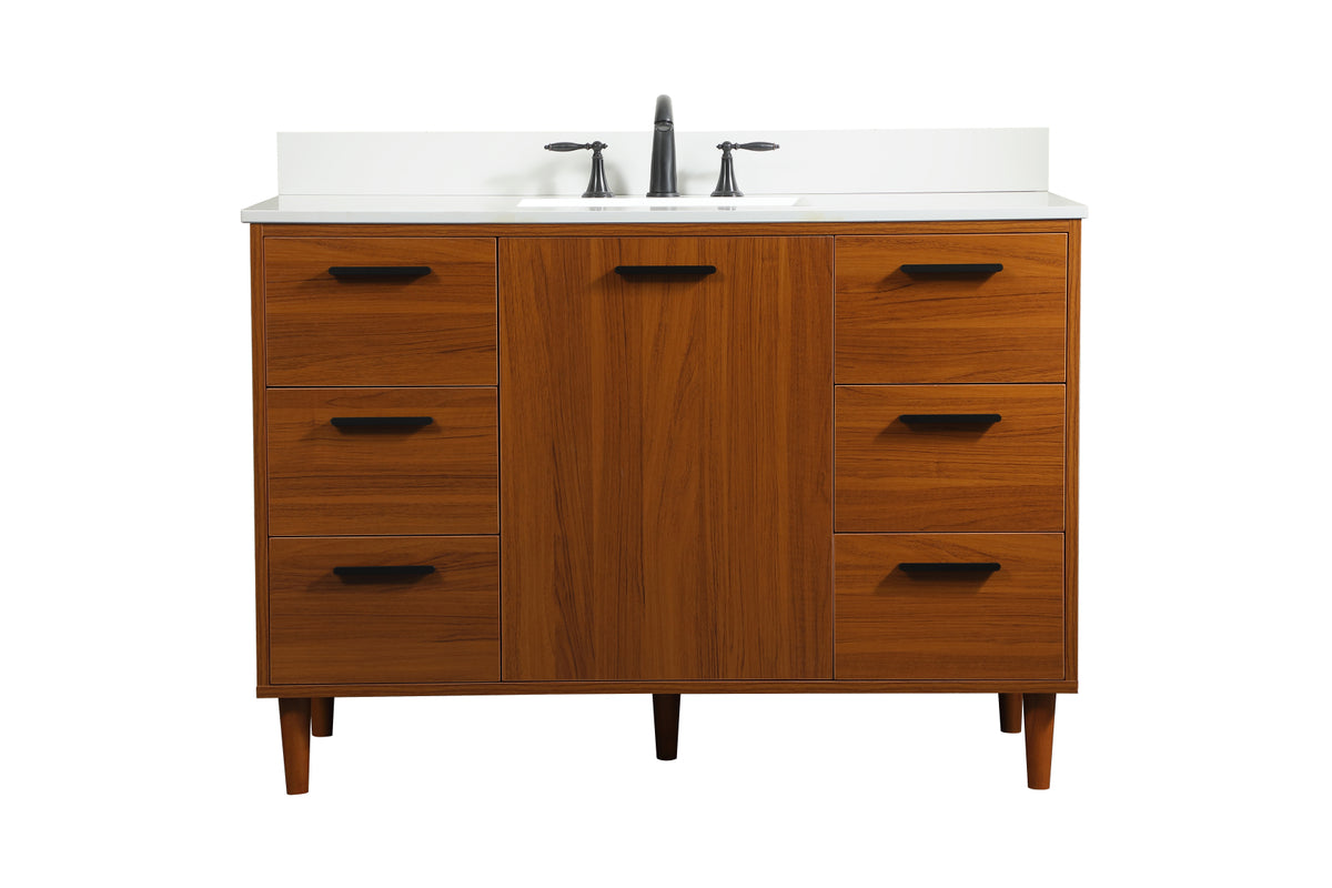 48 inch bathroom vanity in Teak with backsplash