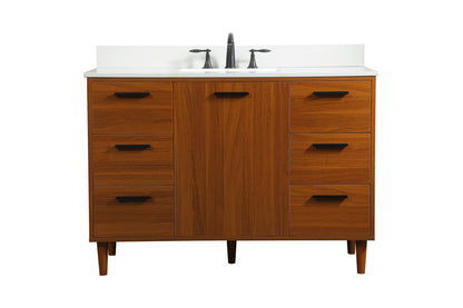 48 inch bathroom vanity in Teak with backsplash