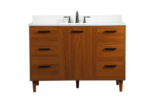 48 inch bathroom vanity in Teak with backsplash
