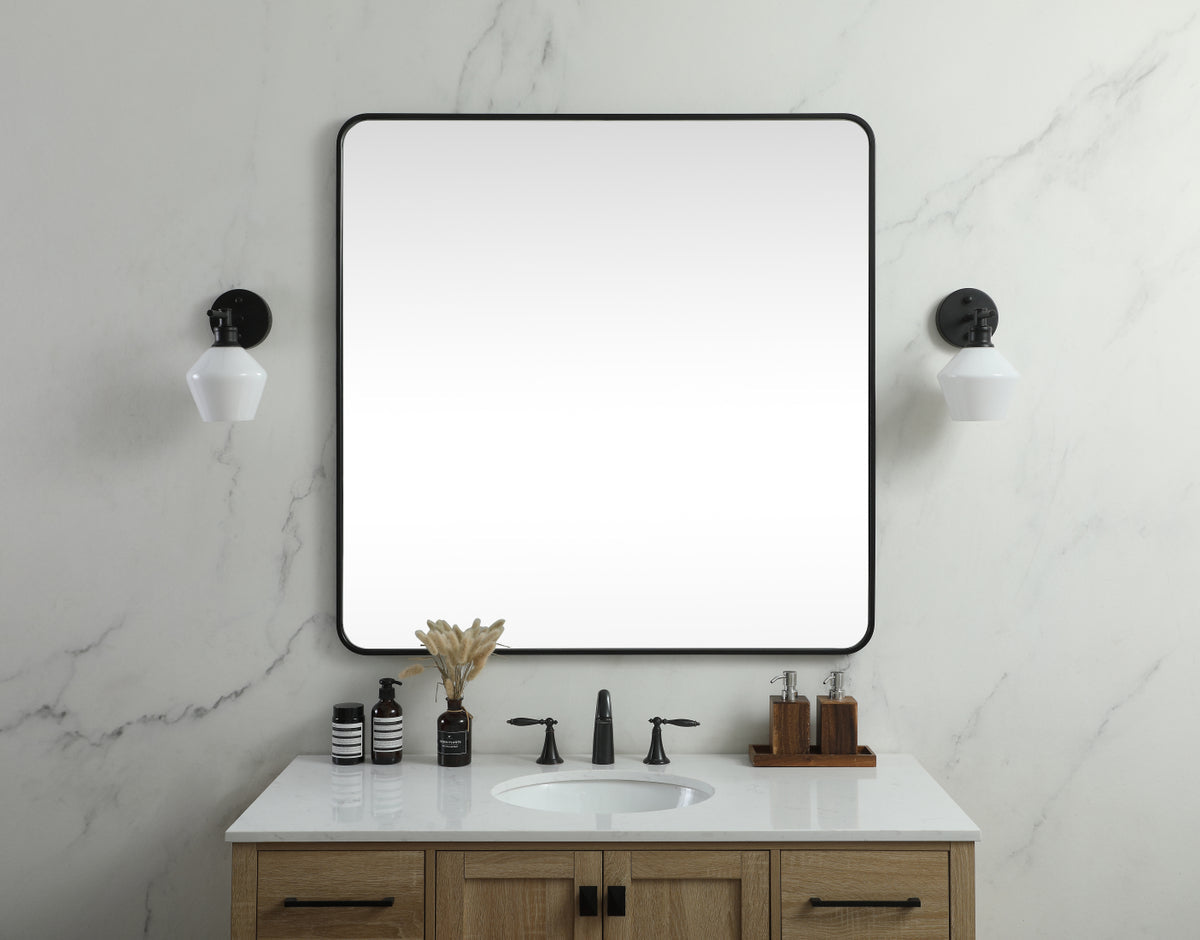 Soft corner metal square mirror 42x42 inch in Black