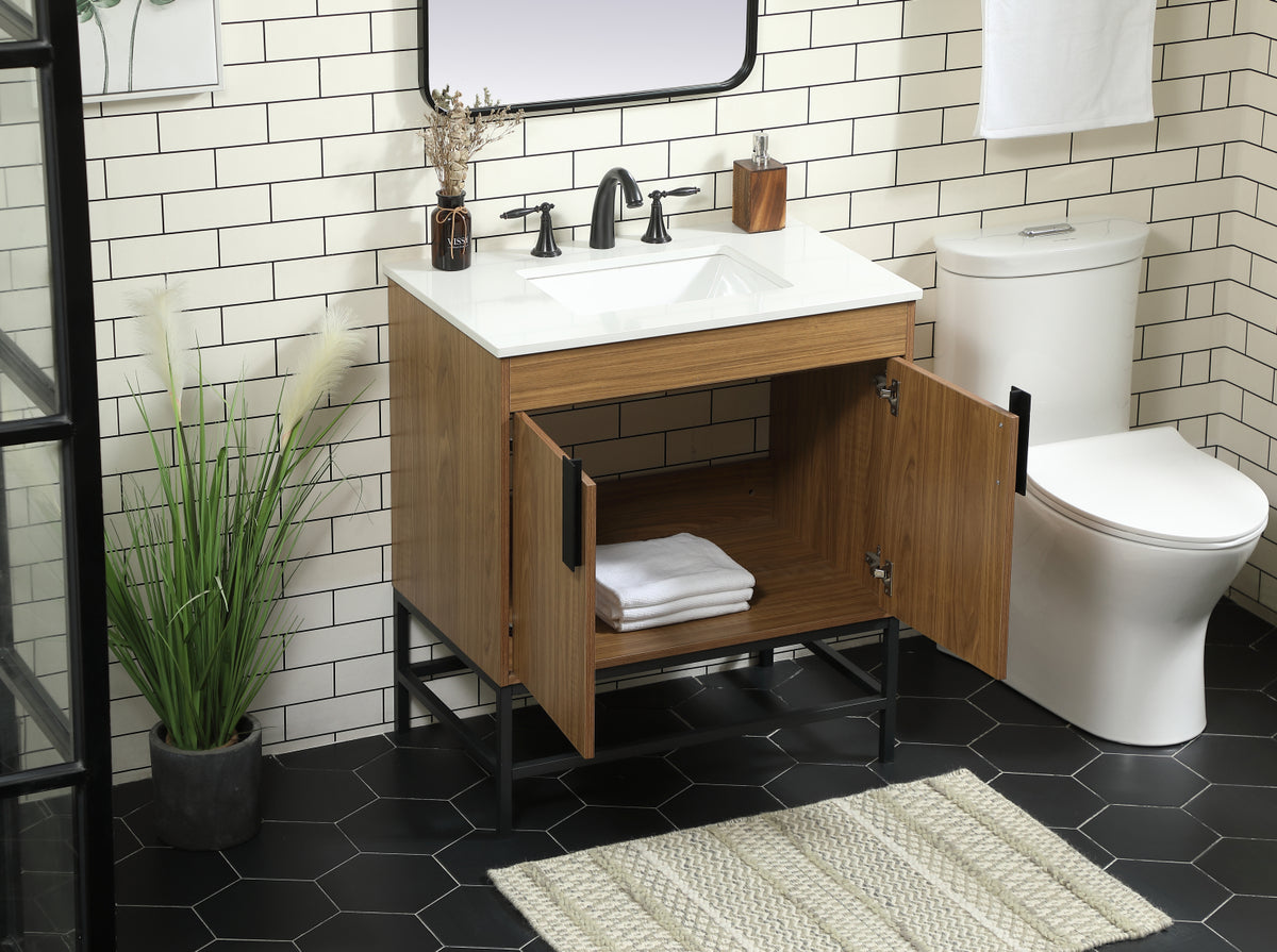 30 inch Single bathroom vanity in walnut brown