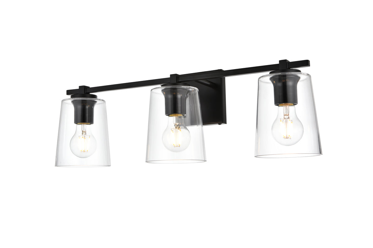 Kacey 3 light Black and Clear Bath Sconce