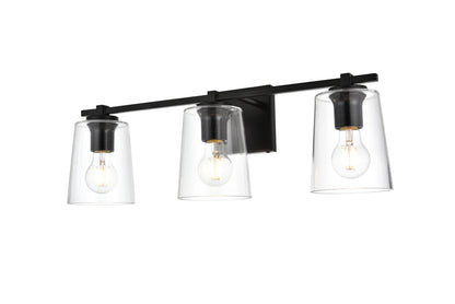 Kacey 3 light Black and Clear Bath Sconce