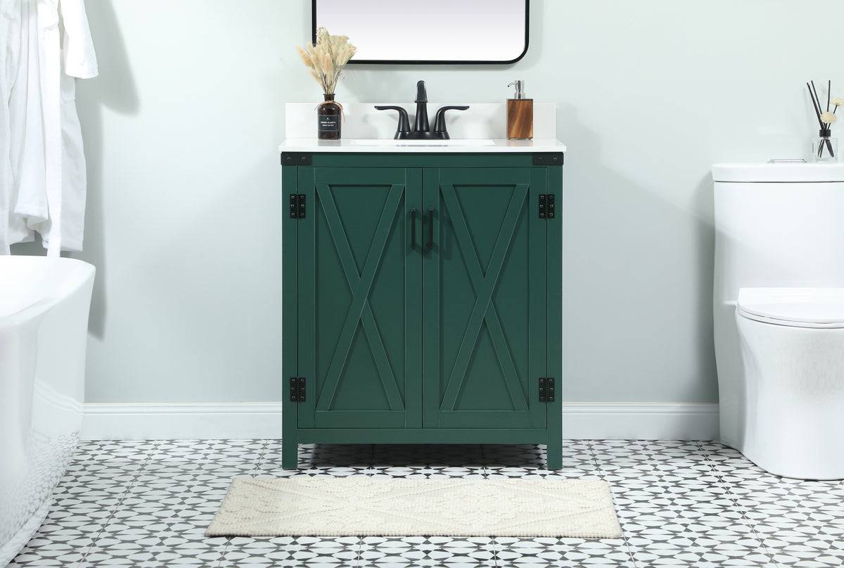 30 inch Single bathroom vanity in green with backsplash