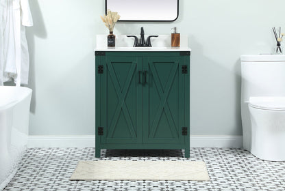 30 inch Single bathroom vanity in green with backsplash