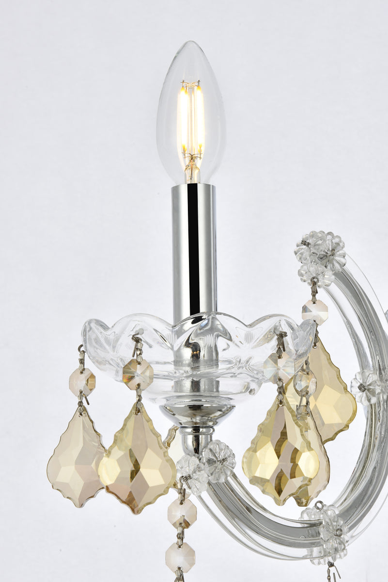 Maria Theresa 1 light Chrome Wall Sconce Golden Teak (Smoky) Royal Cut Crystal