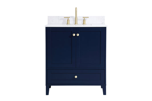 30 inch Single Bathroom Vanity in Blue with Backsplash