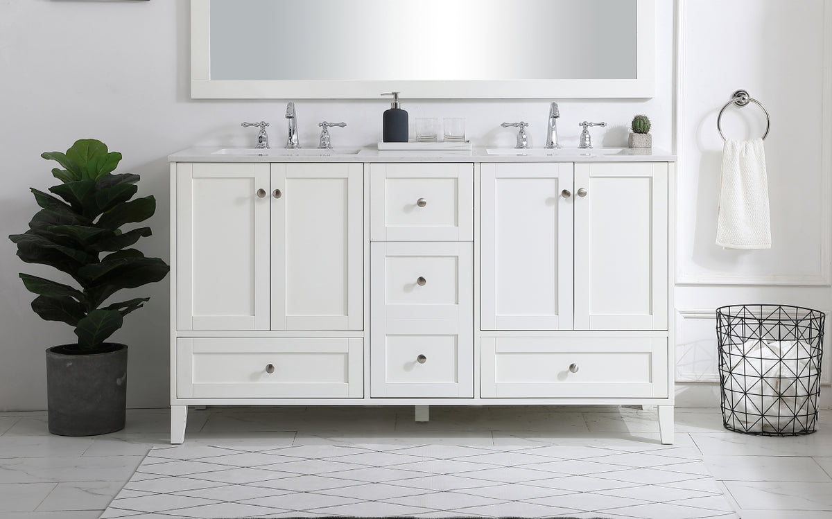 60 inch Double Bathroom Vanity in White