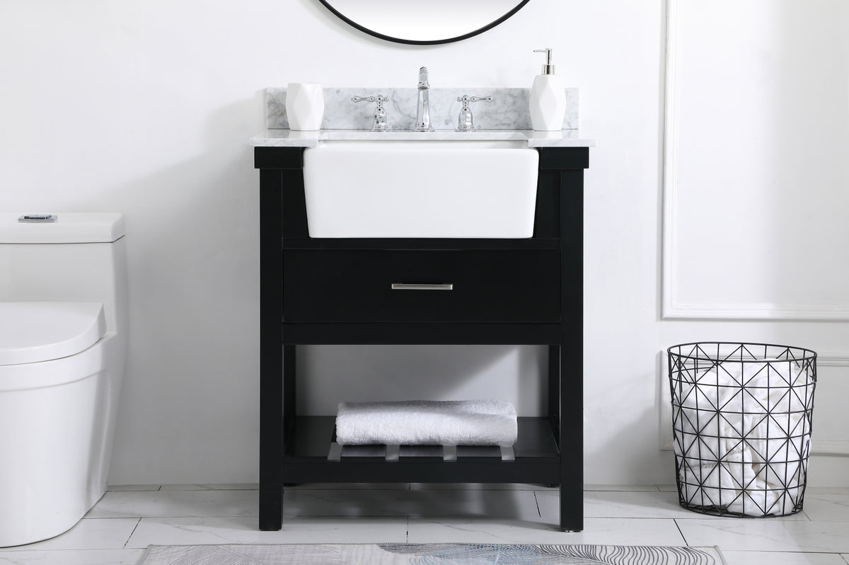 30 inch Single bathroom vanity in black with backsplash