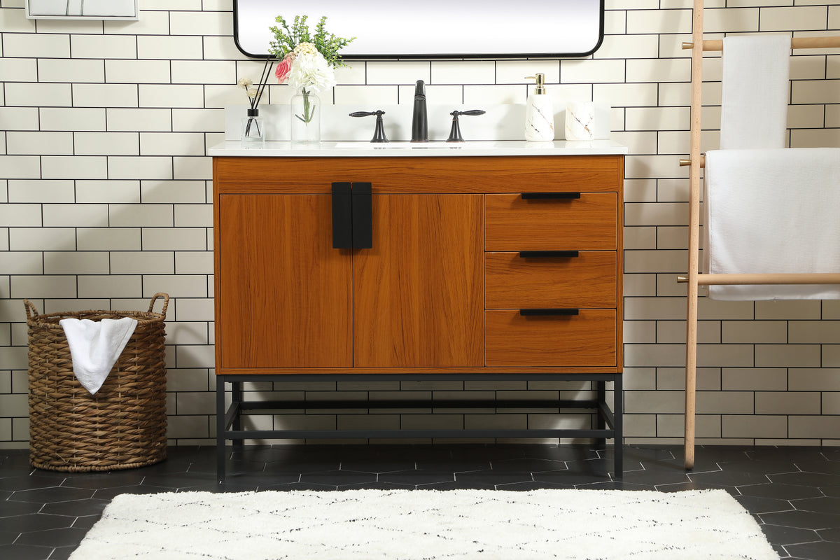 42 inch Single bathroom vanity in teak with backsplash