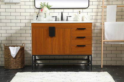 42 inch Single bathroom vanity in teak with backsplash