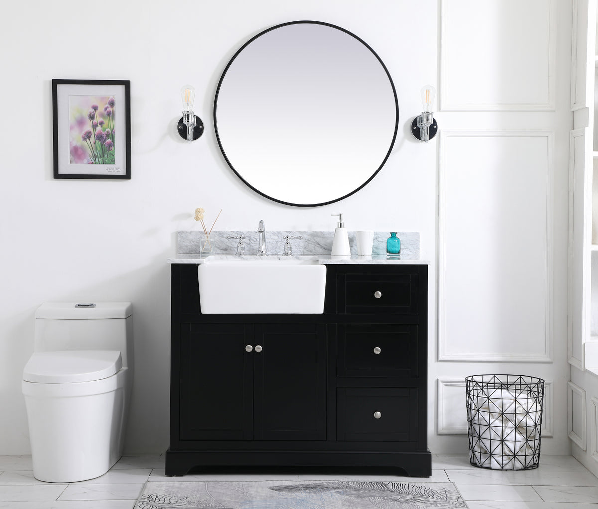 42 inch Single bathroom vanity in black with backsplash