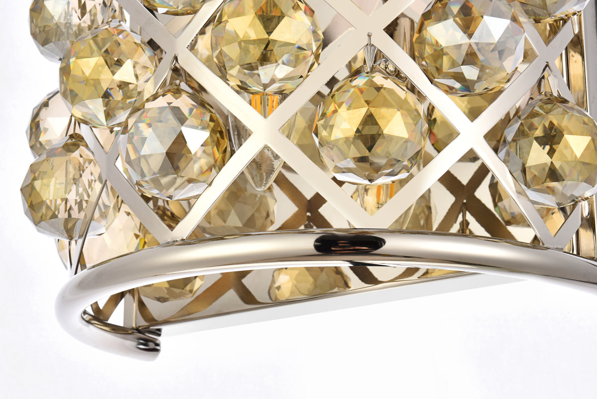 Madison 1 light polished Nickel Wall Sconce Golden Teak (Smoky) Royal Cut Crystal