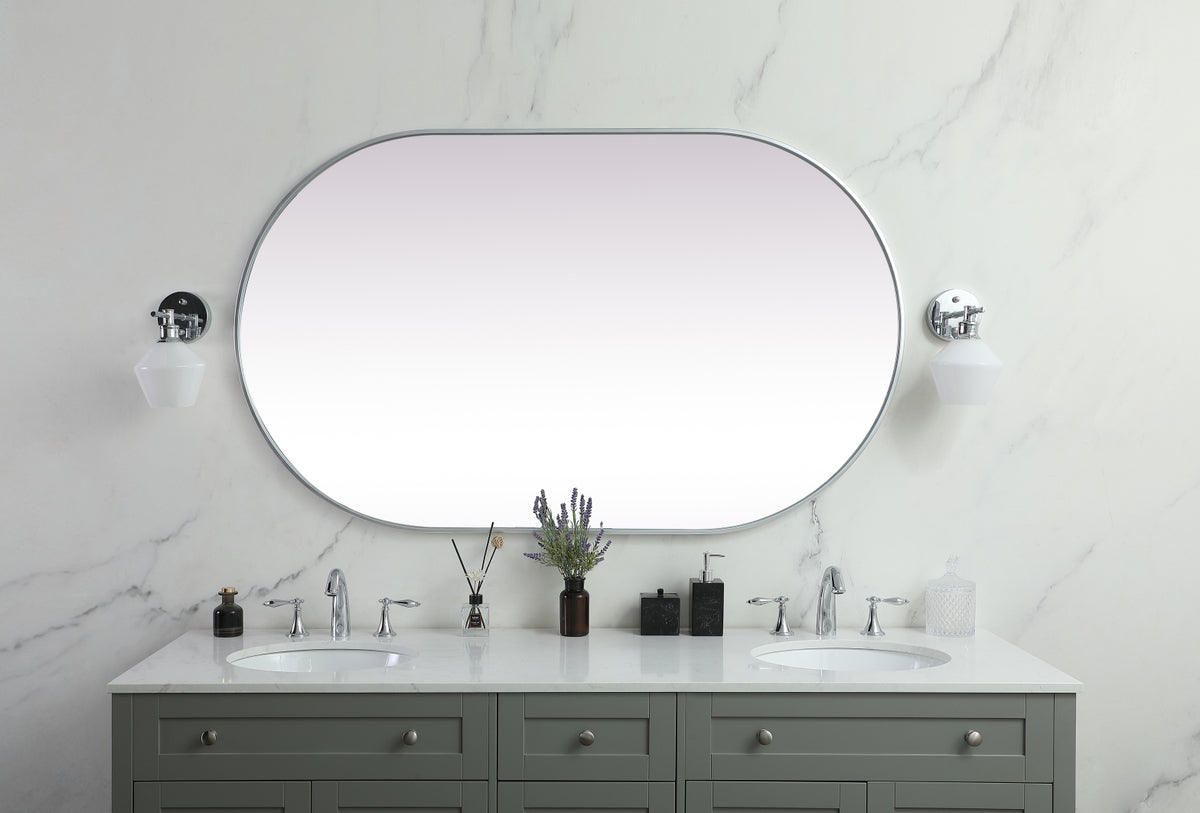 Metal Frame Oval Mirror 36x60 Inch in Silver