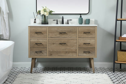 48 inch Single bathroom vanity in natural oak with backsplash