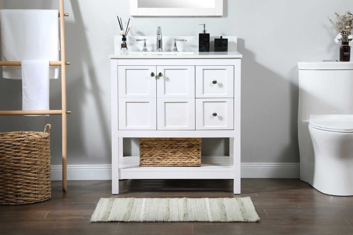 32 inch Single bathroom vanity in white with backsplash