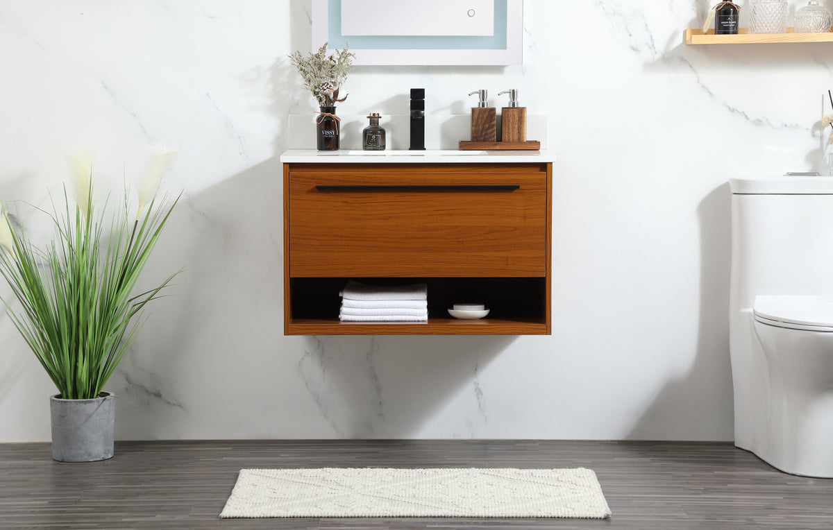 30 inch Single bathroom vanity in teak with backsplash