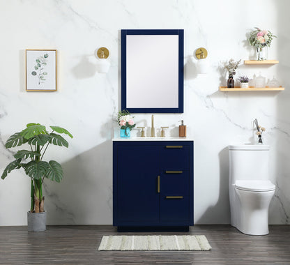 30 inch Single bathroom vanity in blue with backsplash