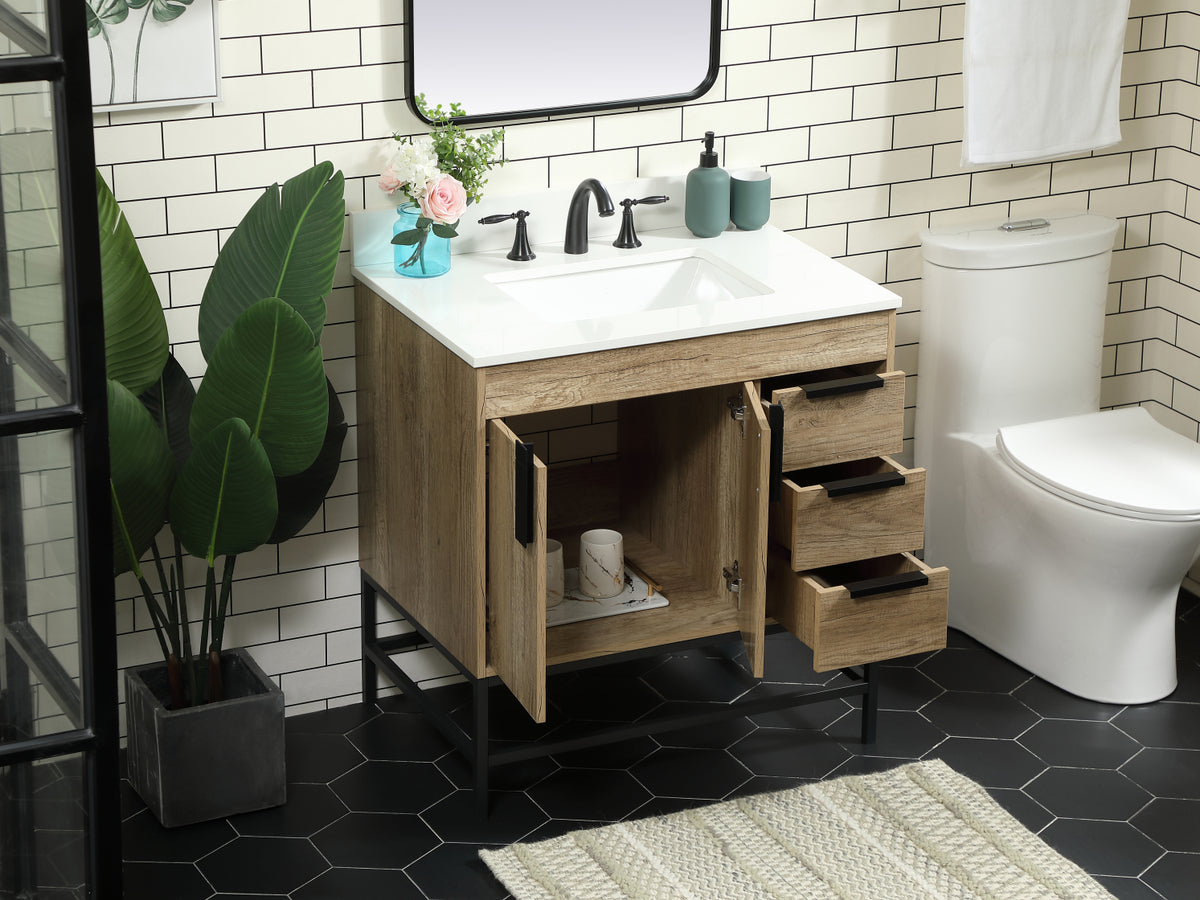 32 inch Single bathroom vanity in natural oak with backsplash