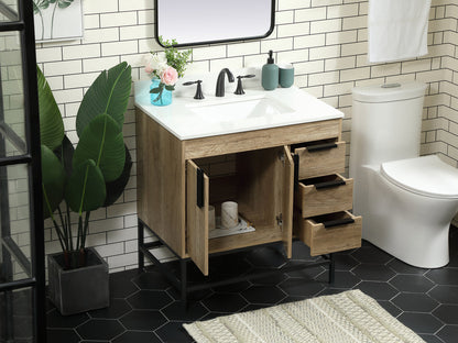 32 inch Single bathroom vanity in natural oak with backsplash