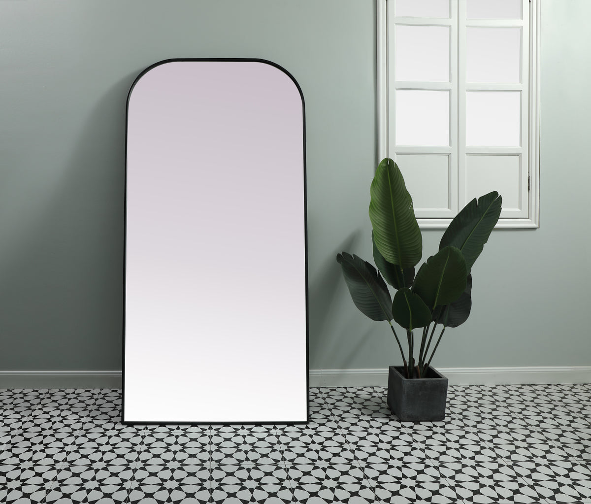 Metal Frame Arch Full Length Mirror 35x72 Inch in Black
